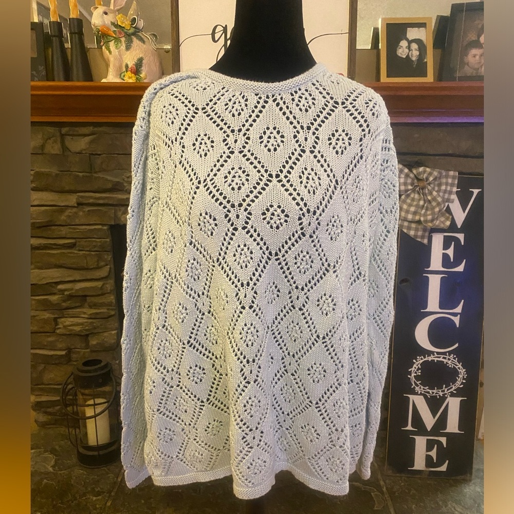 L.L. Bean Light Blue Openwork Crewneck Sweater